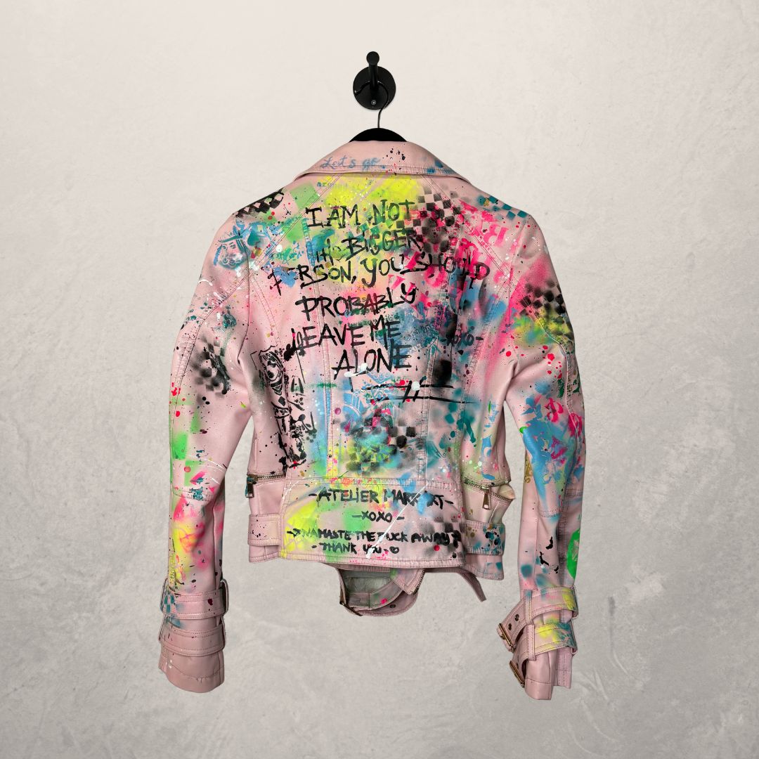 Vintage pink handpainted leather jacket XS- by MARRART