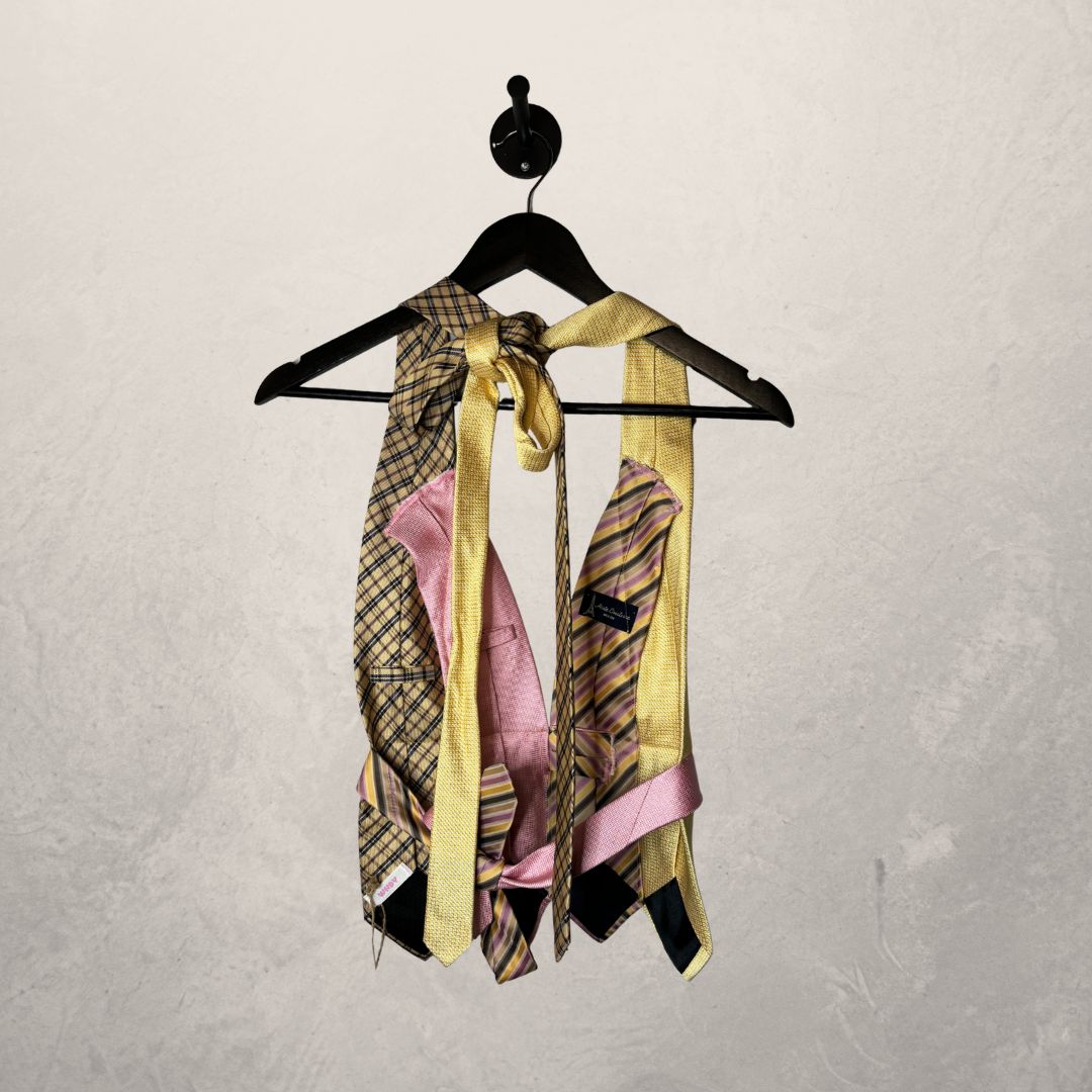 Vintage pink/yellow Halter tie top OS- By WNDYdesign