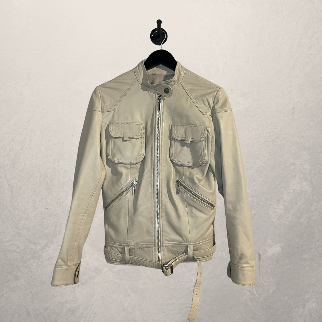Vintage Vera Pella beige leather jacket L