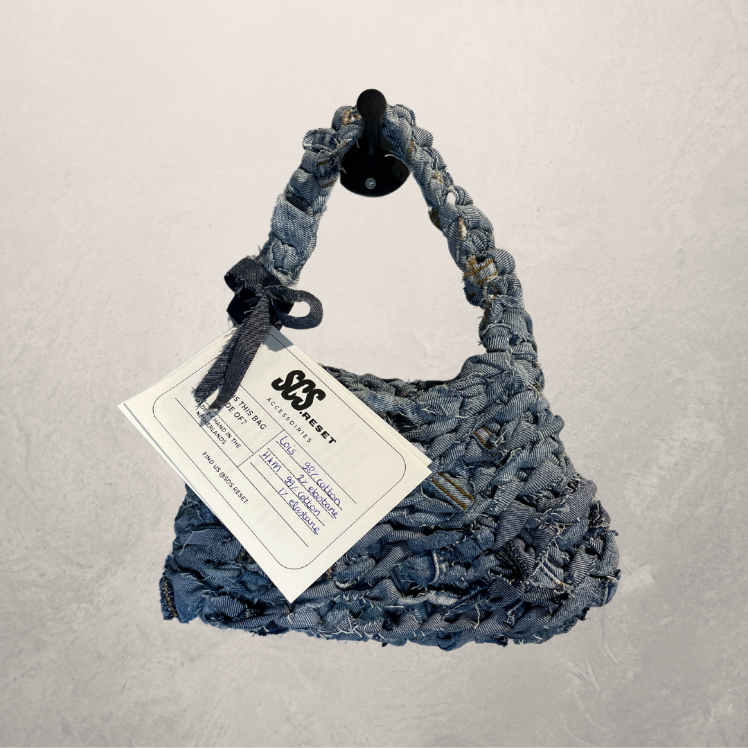White washed denim Jeanie bag Medium- By SOS.Reset