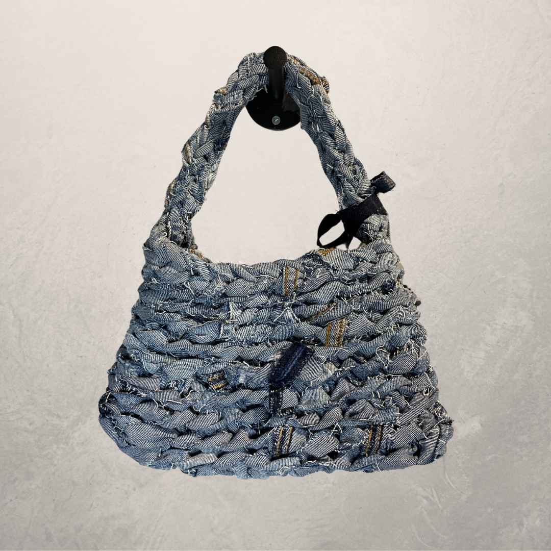 White washed denim Jeanie bag Medium- By SOS.Reset