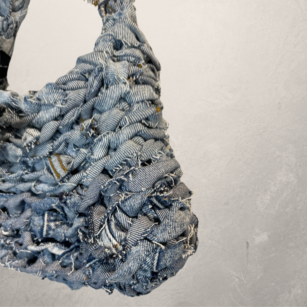 White washed denim Jeanie bag Medium- By SOS.Reset