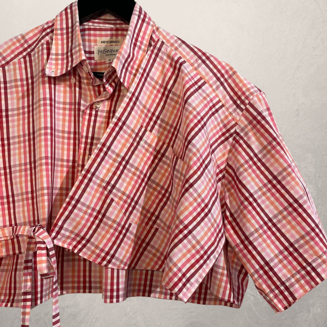 YSL red/pink cropped wrap tie blouse M/L- By Mees.Makes