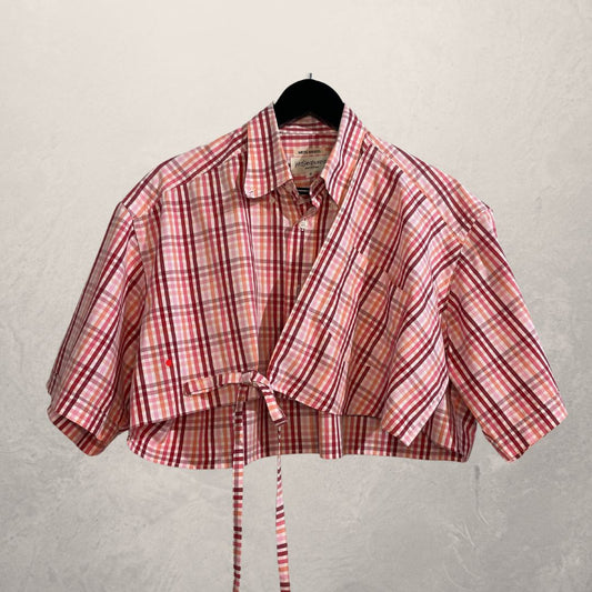 YSL red/pink cropped wrap tie blouse M/L- By Mees.Makes