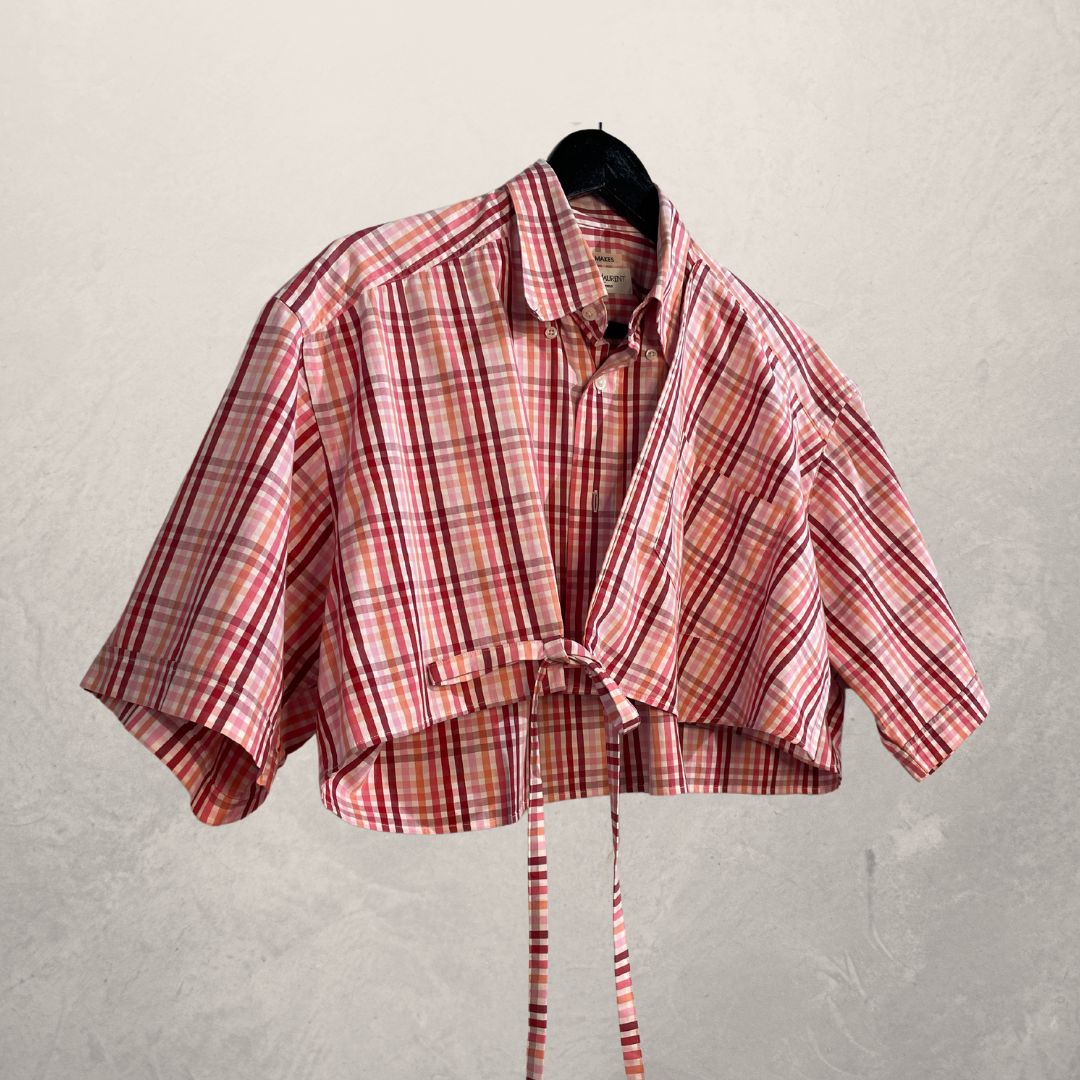 YSL red/pink cropped wrap tie blouse M/L- By Mees.Makes