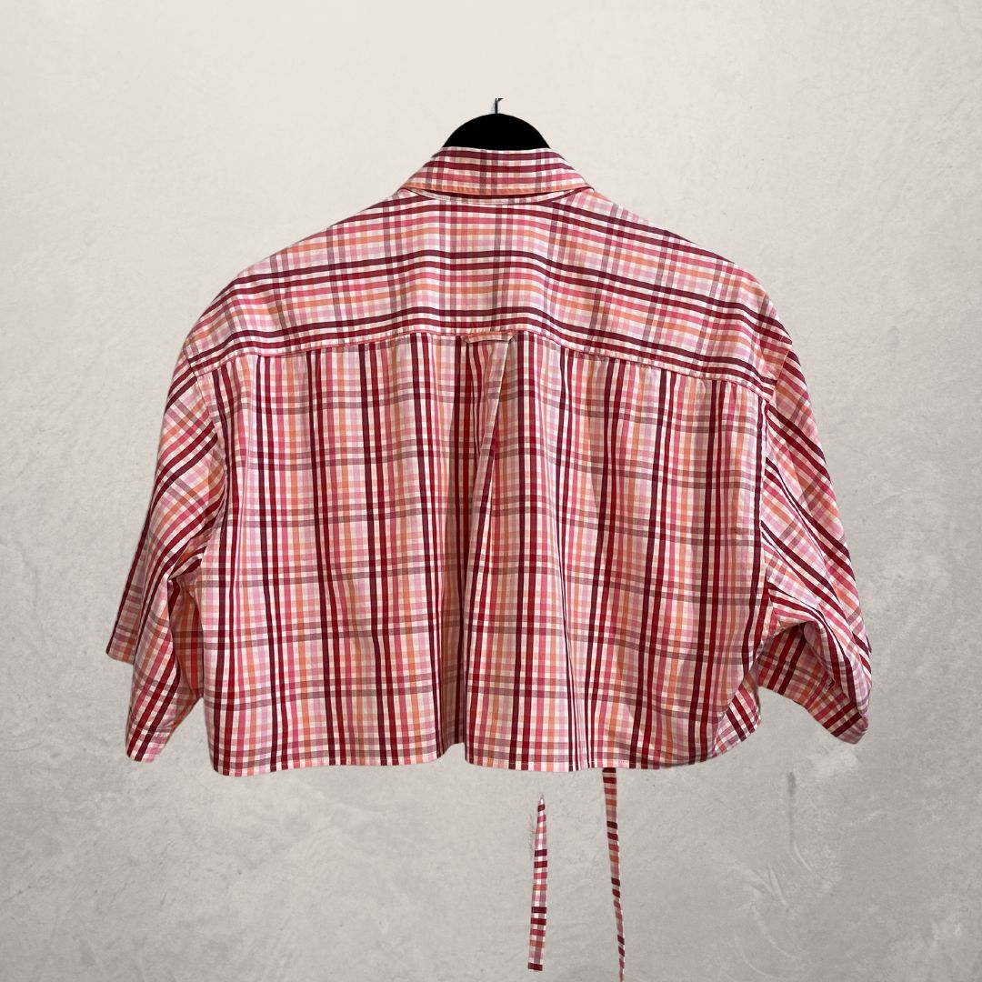 YSL red/pink cropped wrap tie blouse M/L- By Mees.Makes