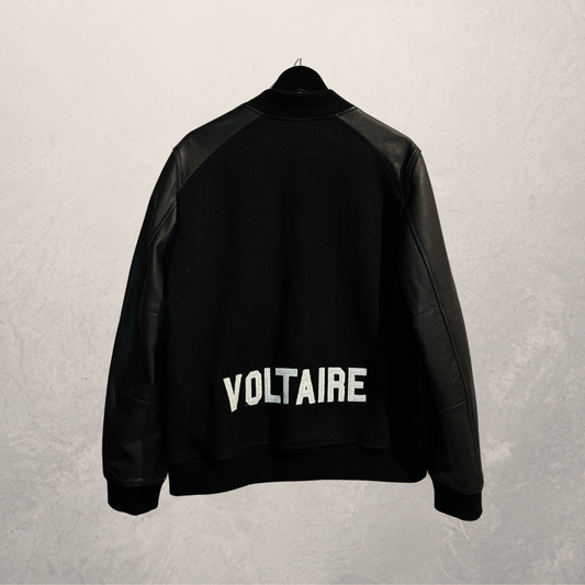 Zadig & Voltaire zwart leren varsityjack met mouwen L