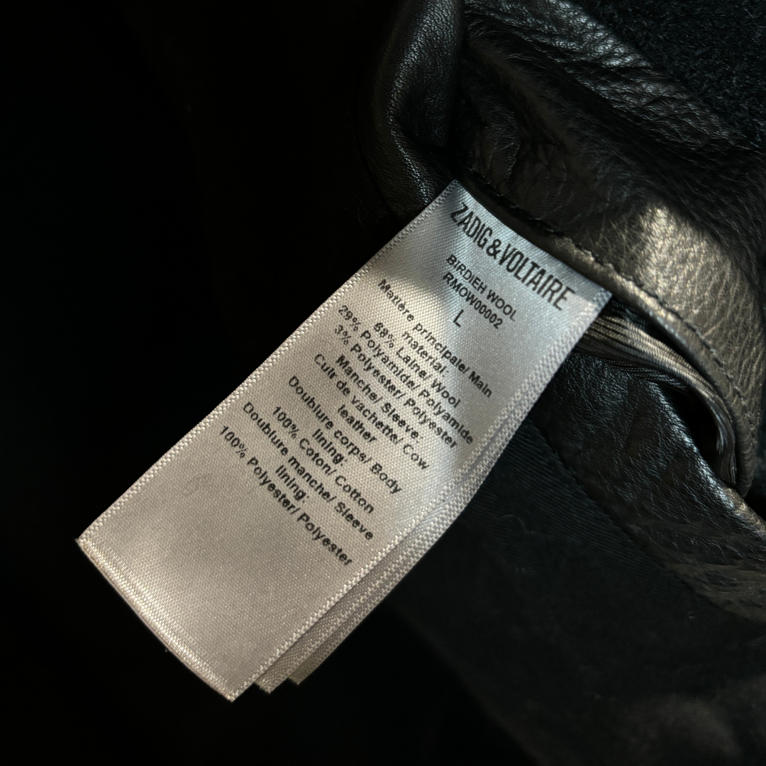 Zadig & Voltaire zwart leren varsityjack met mouwen L