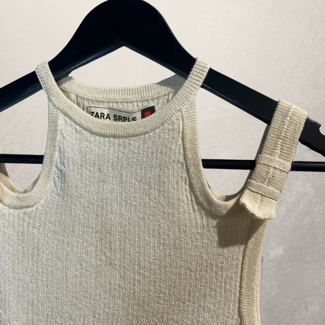 Zara SRPLS crème gebreid tanktopje S