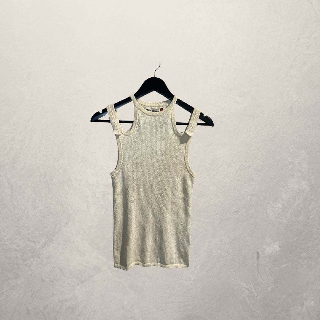 Zara SRPLS crème gebreid tanktopje S