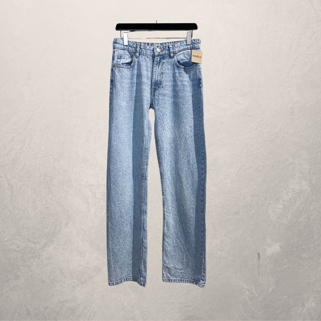 Zara lichtblauwe strass regendruppel glitter jeans S