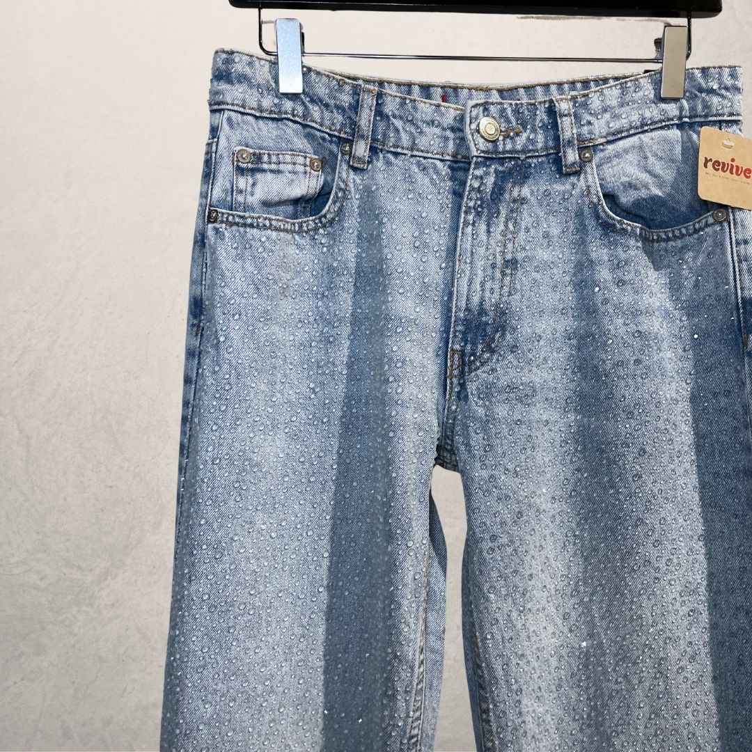 Zara lichtblauwe strass regendruppel glitter jeans S
