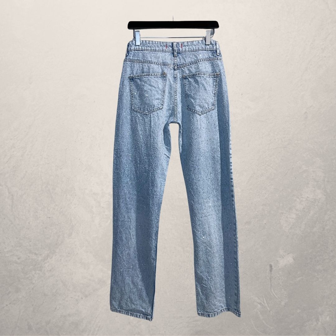 Zara lichtblauwe strass regendruppel glitter jeans S