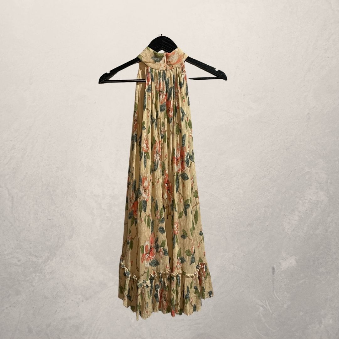 Zimmermann beige bloemenjurk met ruches van katoen en zijdemix in maat S