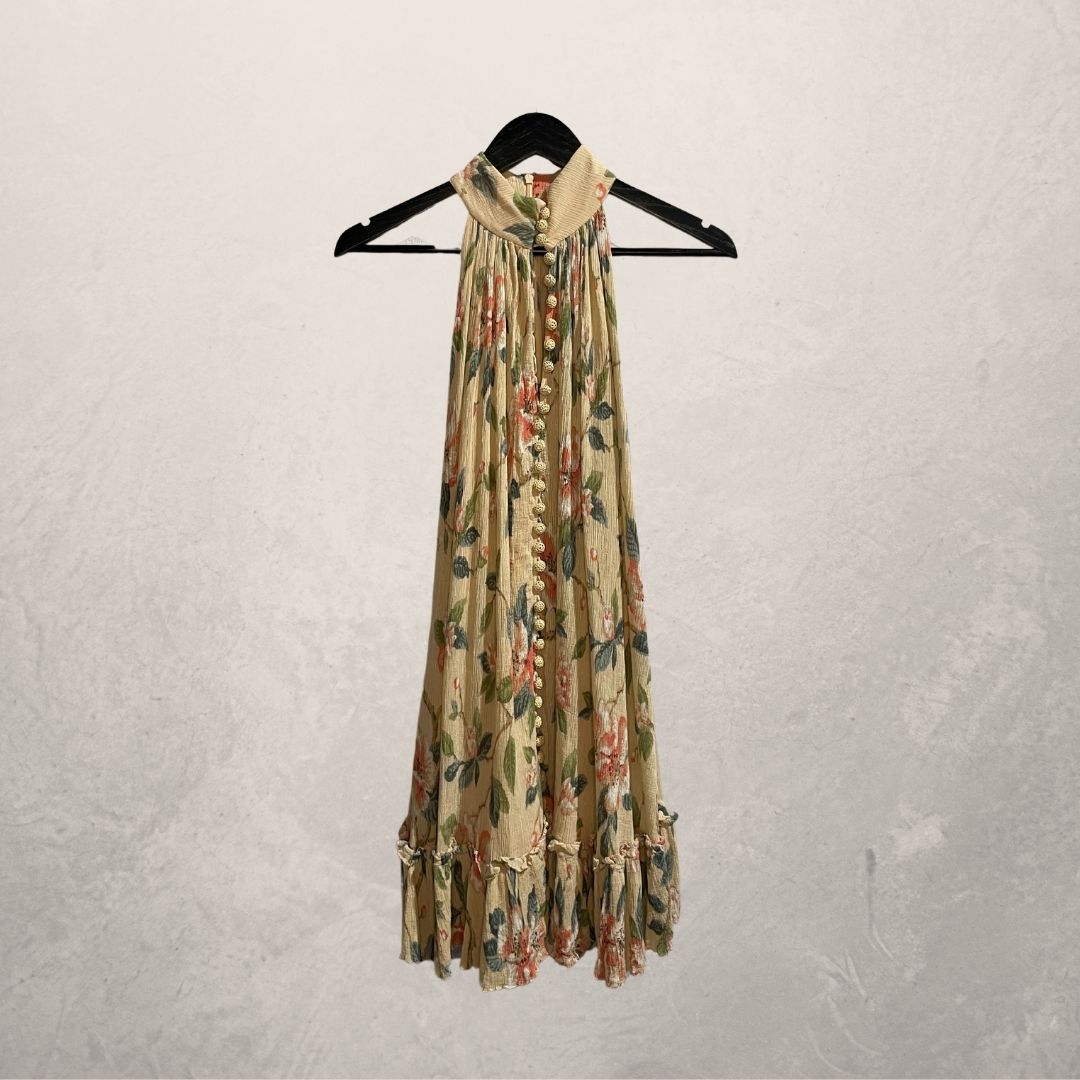 Zimmermann beige bloemenjurk met ruches van katoen en zijdemix in maat S
