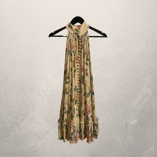 Zimmermann beige bloemenjurk met ruches van katoen en zijdemix in maat S
