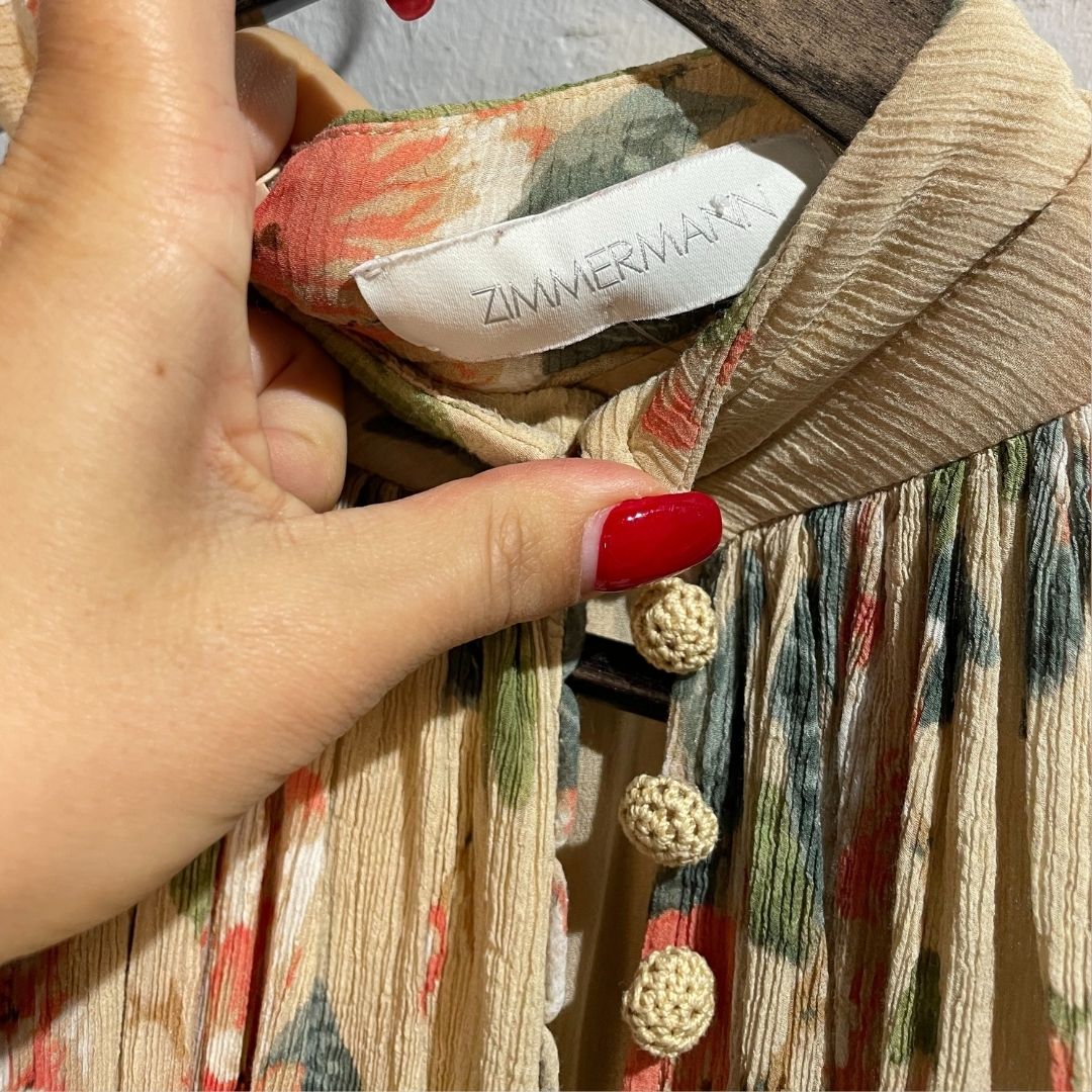 Zimmermann beige bloemenjurk met ruches van katoen en zijdemix in maat S