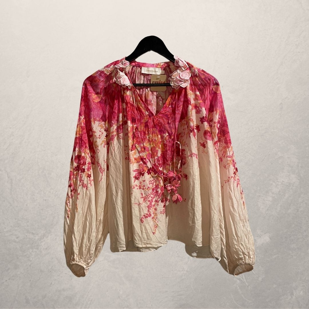 Zimmermann pink floral linen/silk set XS