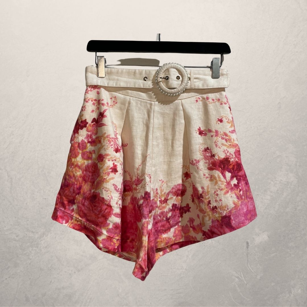 Zimmermann pink floral linen/silk set XS