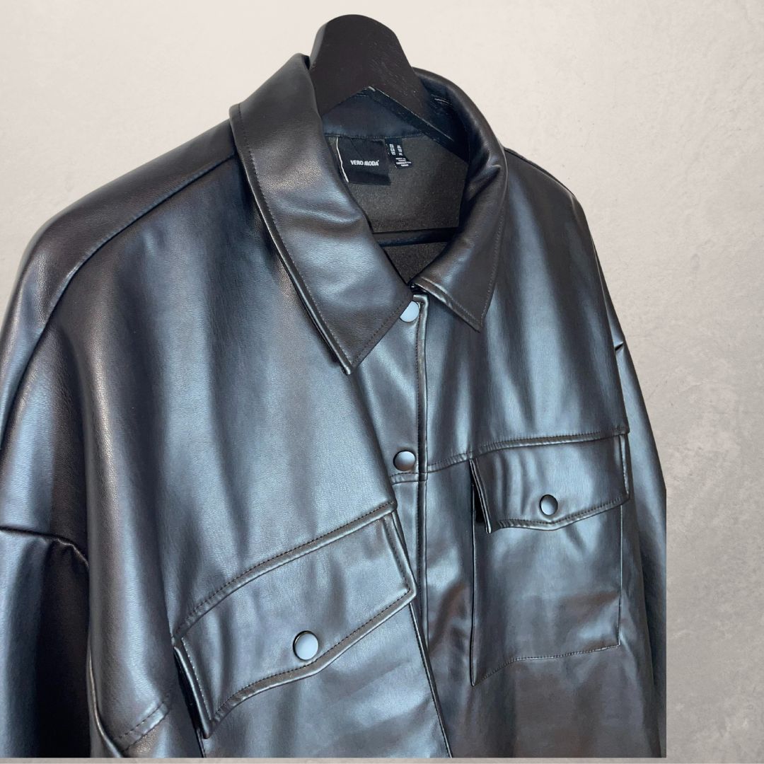 VERO MODA black pleather bell sleeve button up shirt SIZE XL