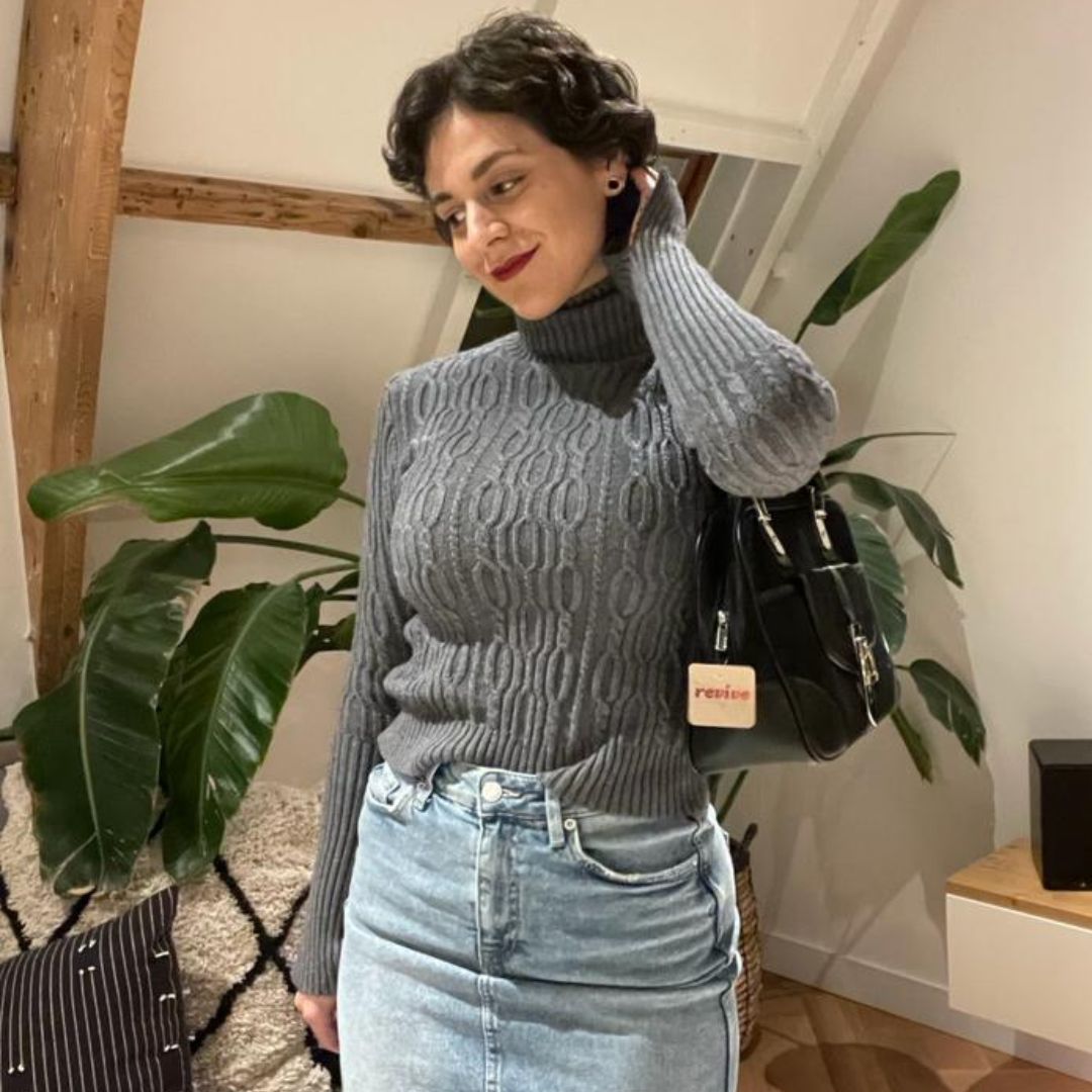 ZARA grijze gebreide top met col MAAT SMALL