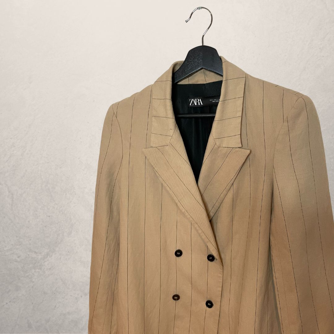 ZARA taupe oversized gestreepte blazer MAAT SMALL