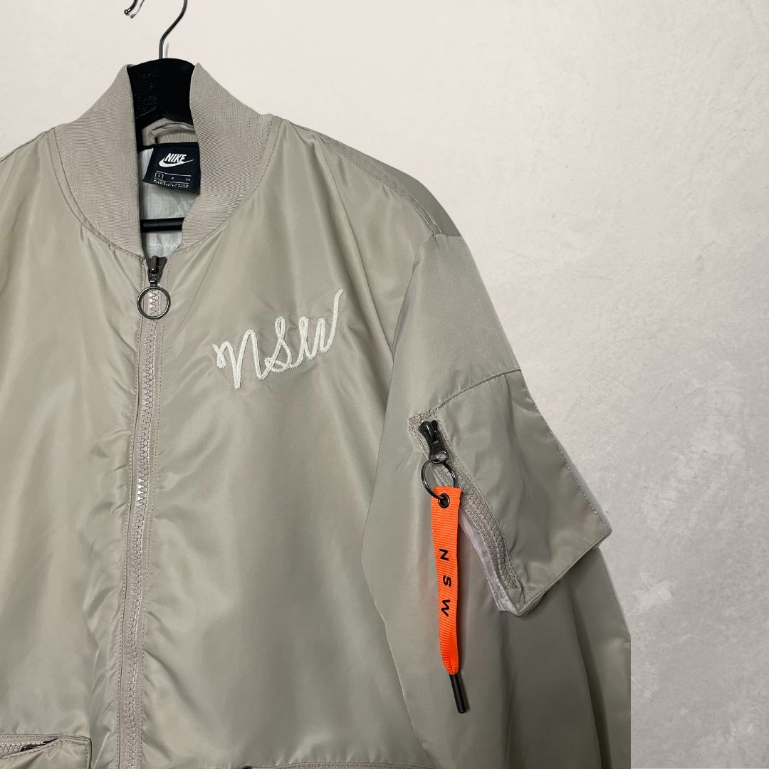 NIKE NSW beige long bomber jacket SIZE SMALL - Main Image