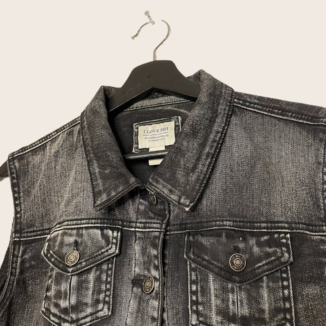 I LOVE H81 zwart vervaagd denim vest MAAT GROOT