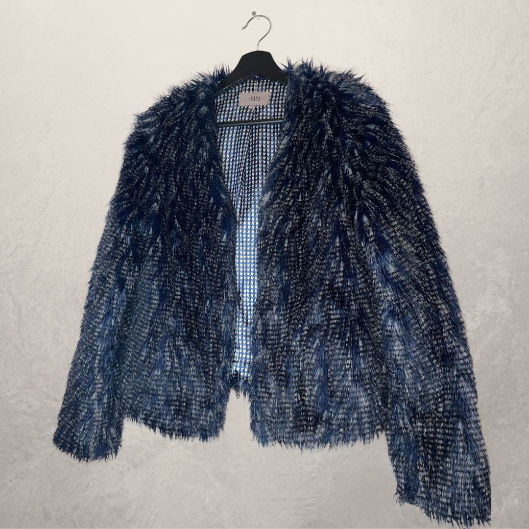 IBANA black fleck faux fur cropped coat SIZE MEDIUM