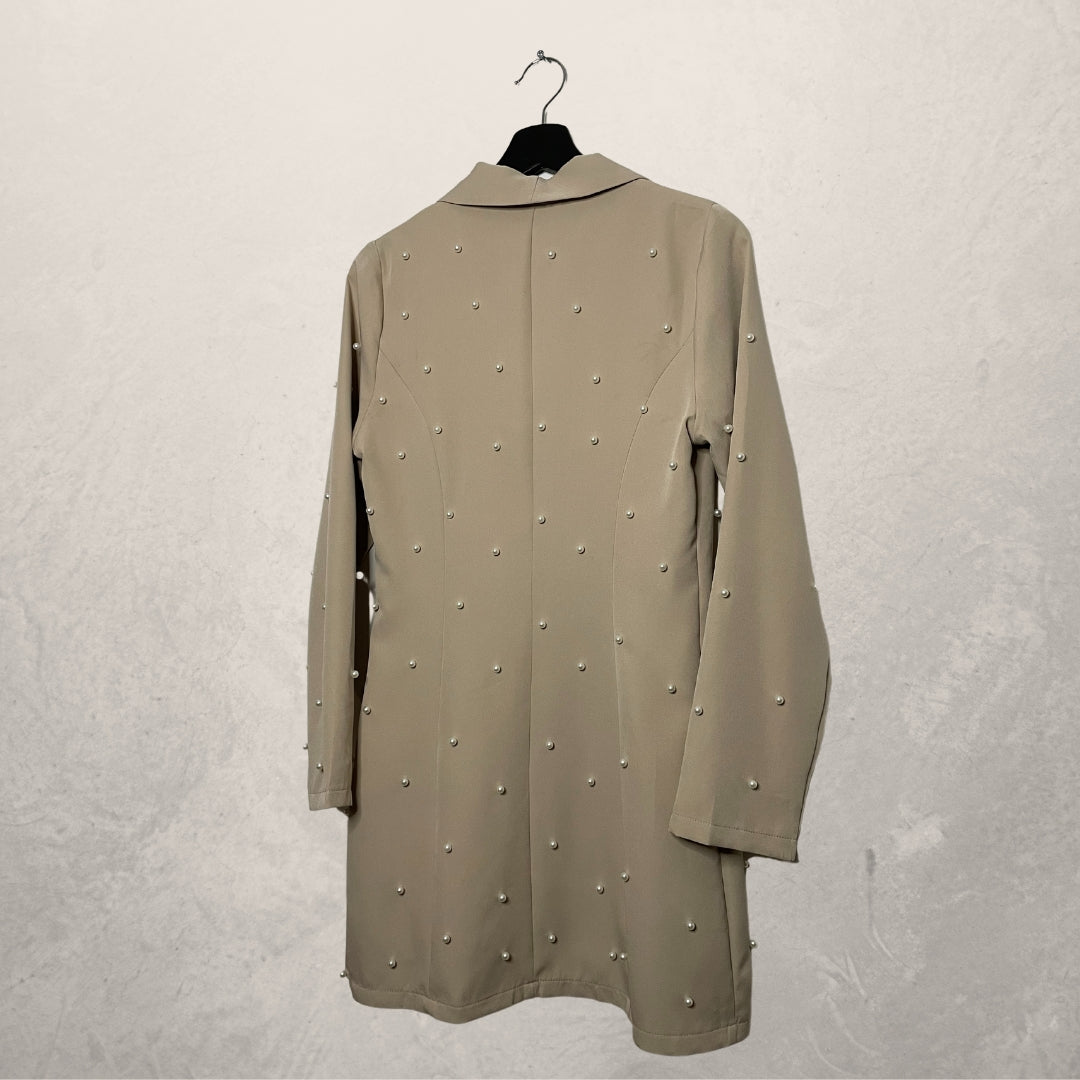 SAINT GENIES beige polyester parel versierde blazerjurk MAAT 38