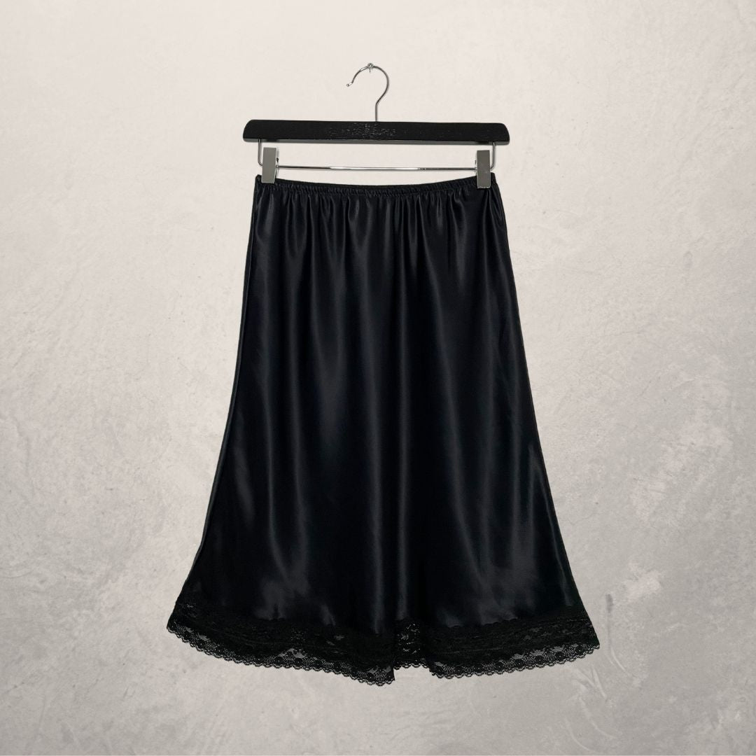 VINTAGE black glossy slip skirt SIZE MEDIUM