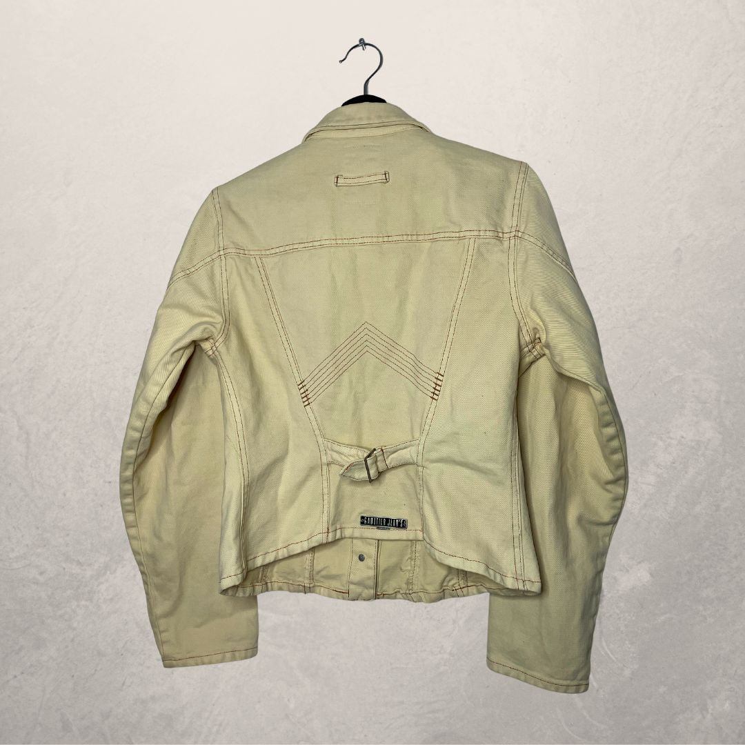 VINTAGE JEAN PAUL GAULTIER beige denim fitted jacket SIZE 40