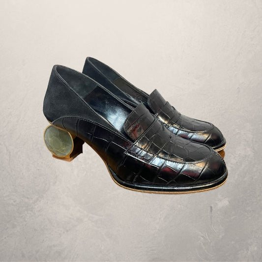 Vintage Loewe zwarte mocassin juweel hakken 38