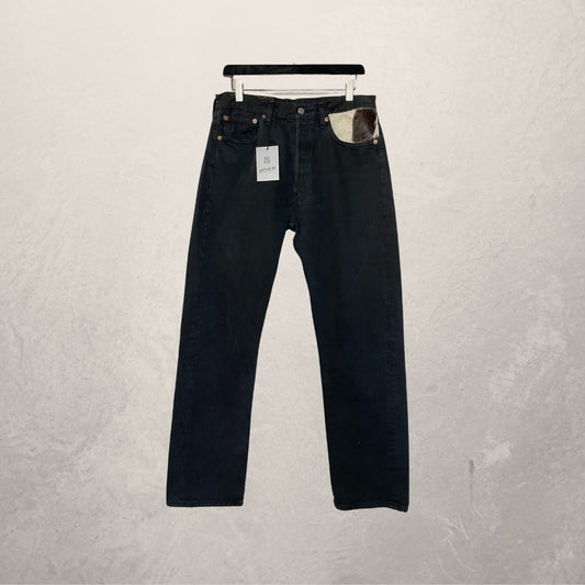 Black cotton + cow skin	UPCYCLED jeans S/M - by SESE
