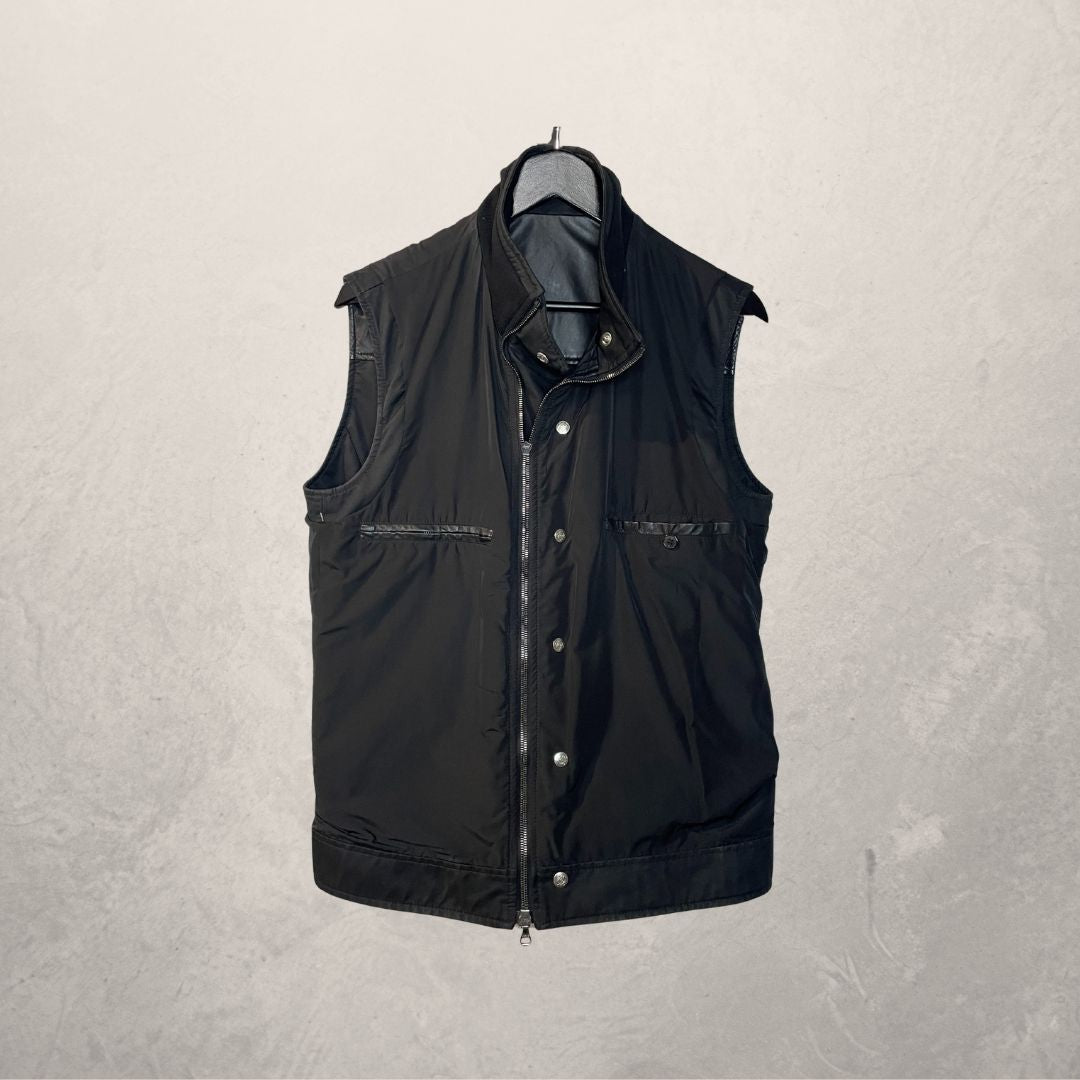 Vintage Loewe zwart omkeerbaar nylon &amp; leren vest S