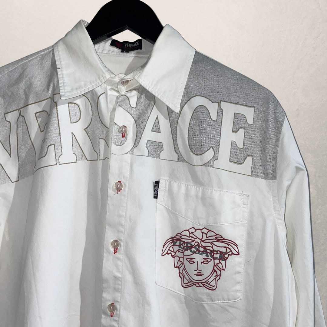 Vintage Versace Jeans wit logo overhemd L