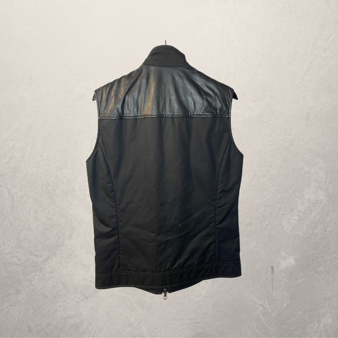 Vintage Loewe zwart omkeerbaar nylon &amp; leren vest S