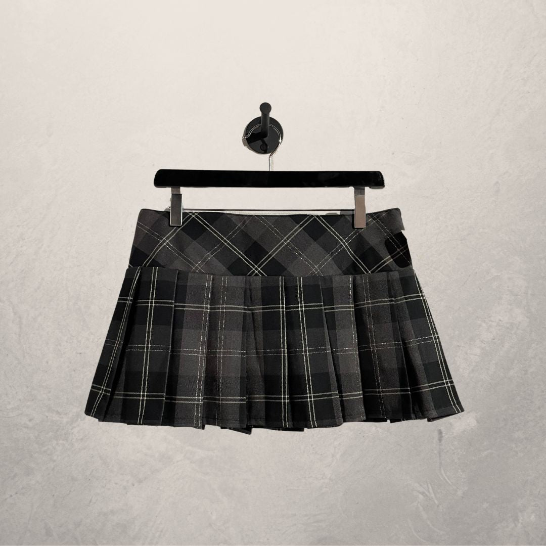 Y2K black plaid skirt L