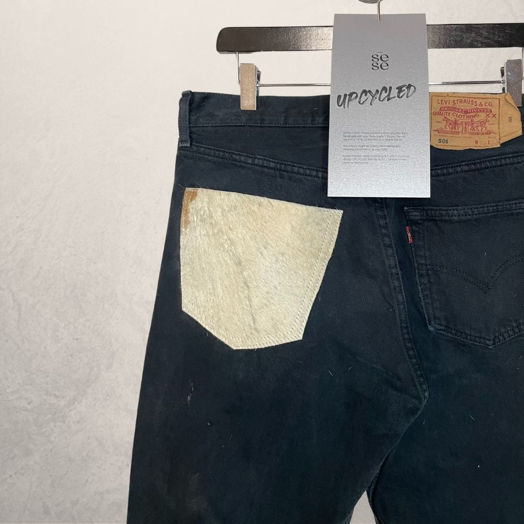 Zwarte UPCYCLED jeans van katoen en koeienhuid S/M - van SESE