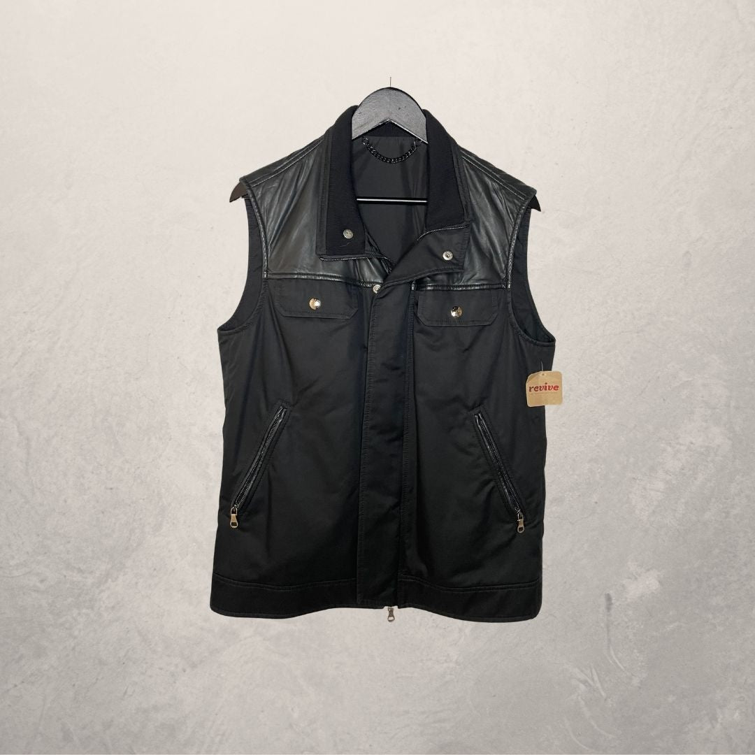 Vintage Loewe zwart omkeerbaar nylon &amp; leren vest S