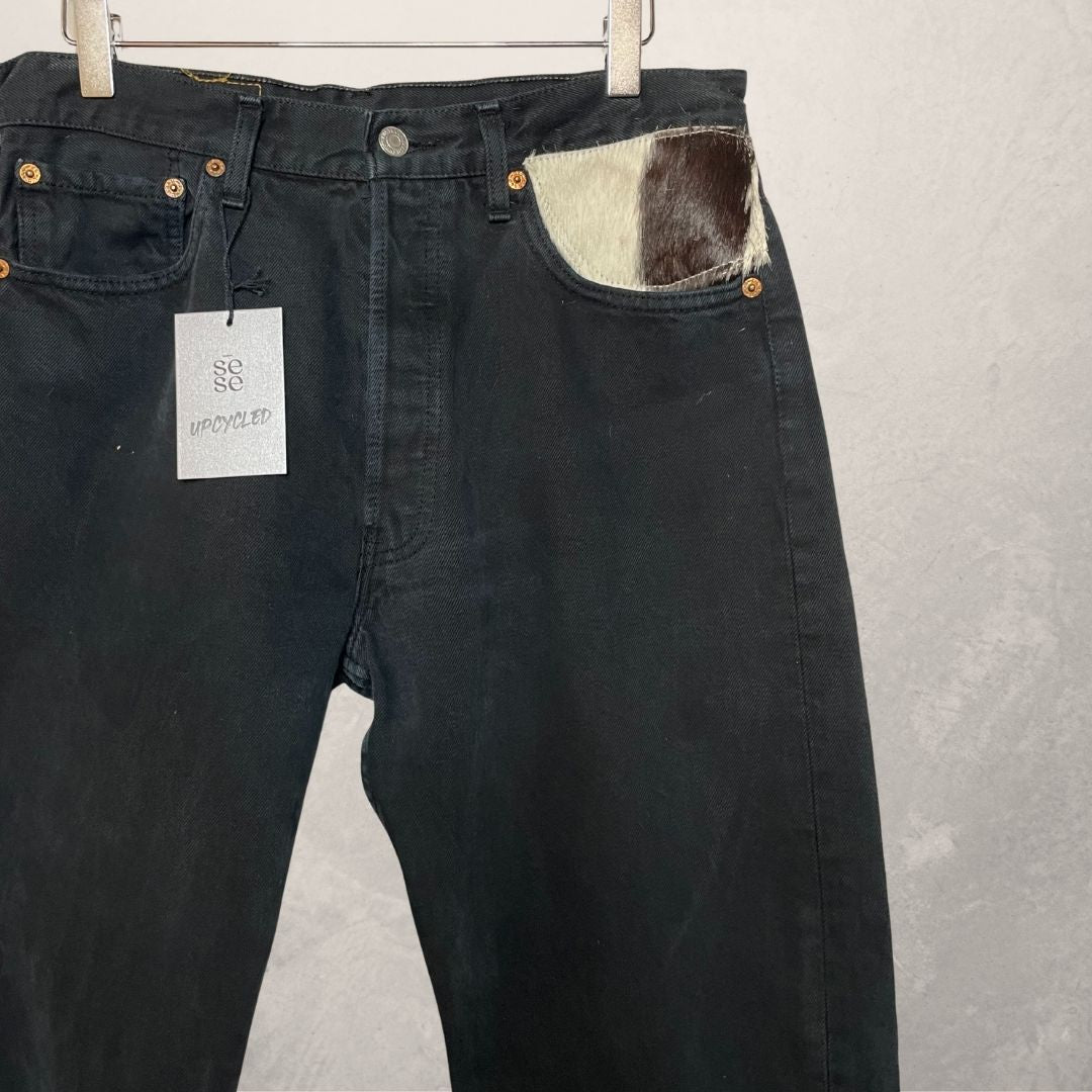 Zwarte UPCYCLED jeans van katoen en koeienhuid S/M - van SESE