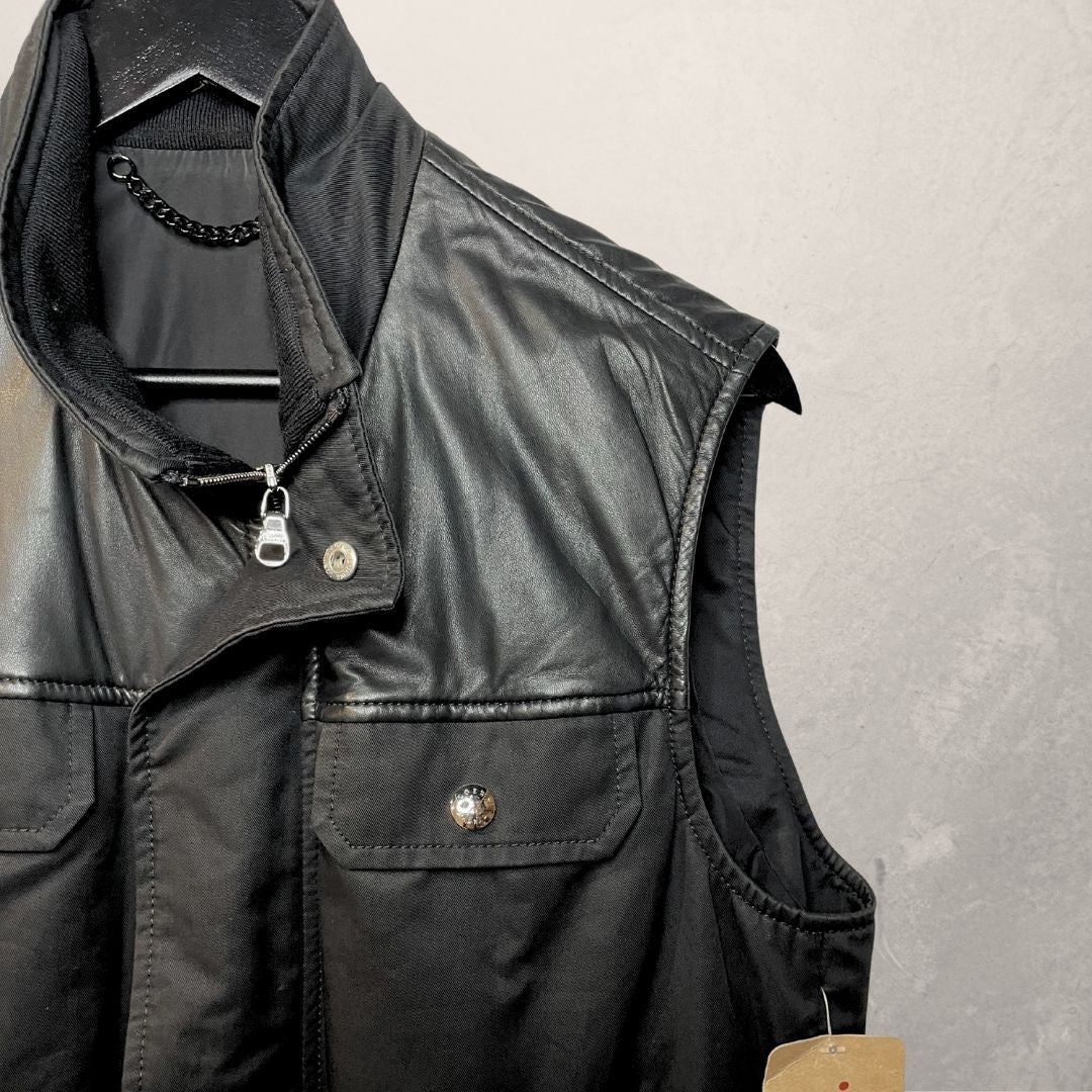 Vintage Loewe zwart omkeerbaar nylon &amp; leren vest S