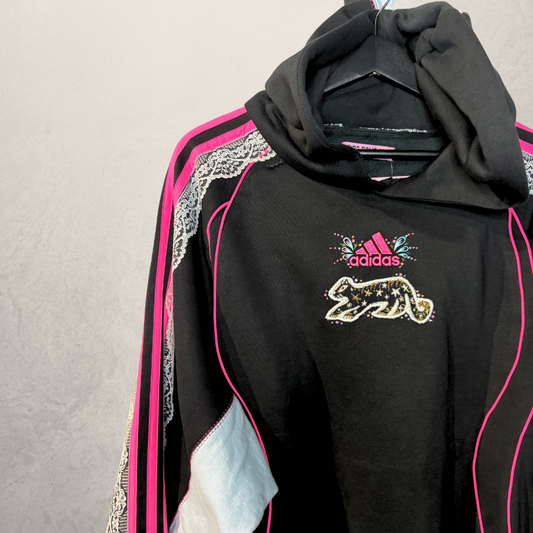 Upcycled Adidas	Black/pink Oversized fit hoodie L- by 	Aida Sans Fin