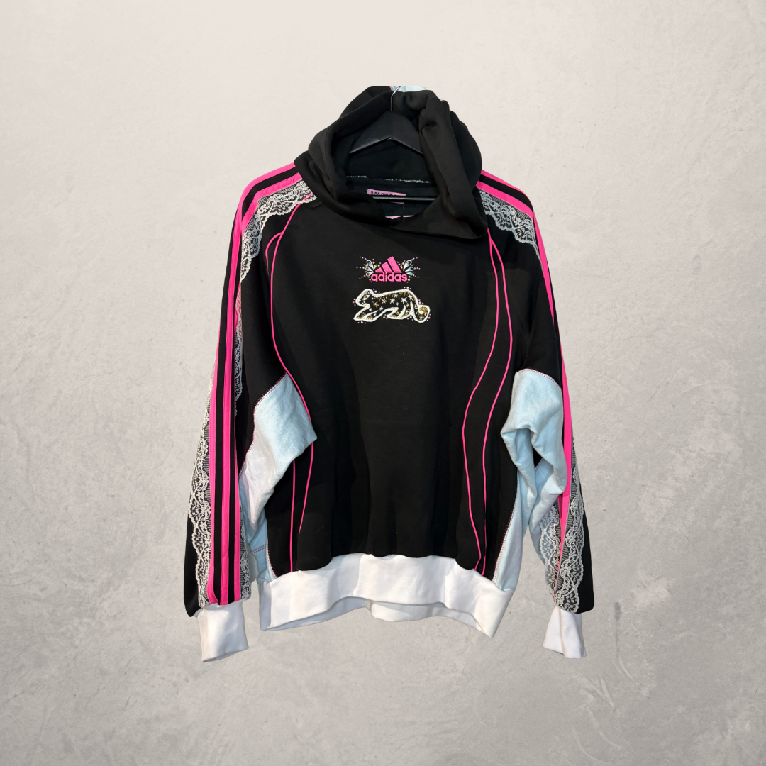 Upcycled Adidas	Black/pink Oversized fit hoodie L- by 	Aida Sans Fin