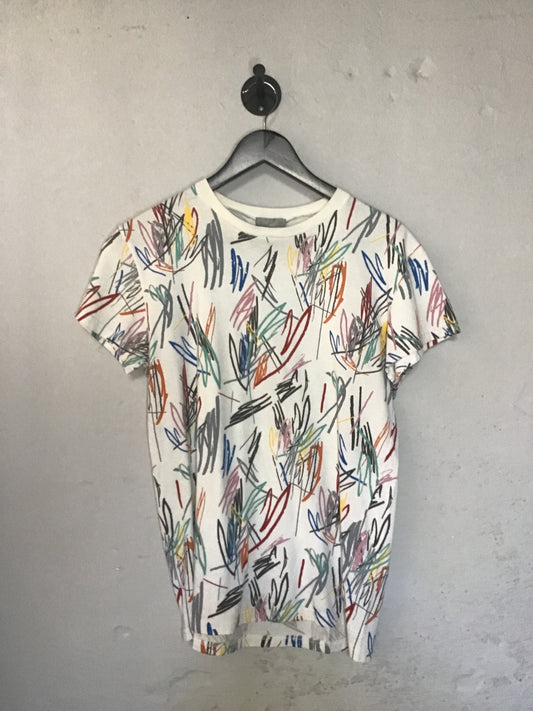 Dior Homme wit veelkleurig scribble print T-shirt M