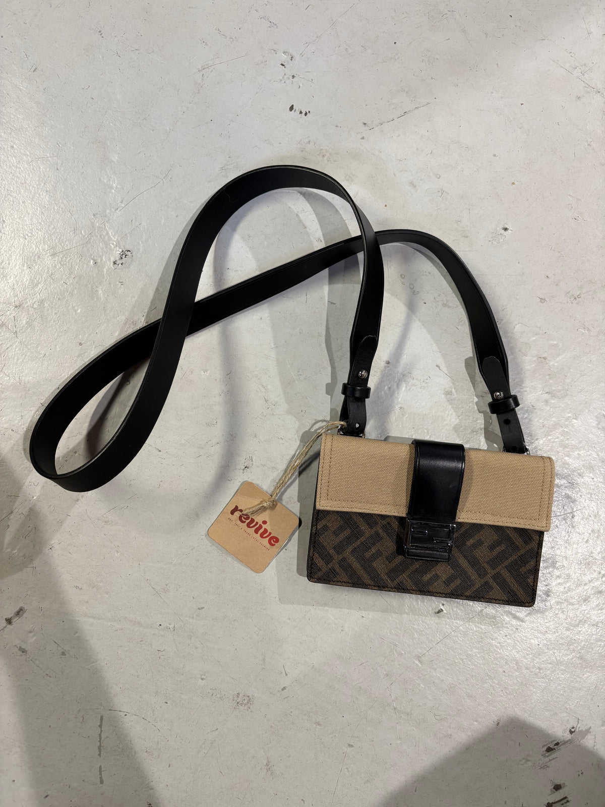 Fendi Brown/Beige Jacquard Vitello Grace Pequin 1974 cross body bag