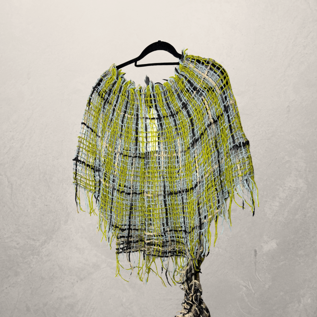 Green/black woven tie poncho OS- by AcidAcetico