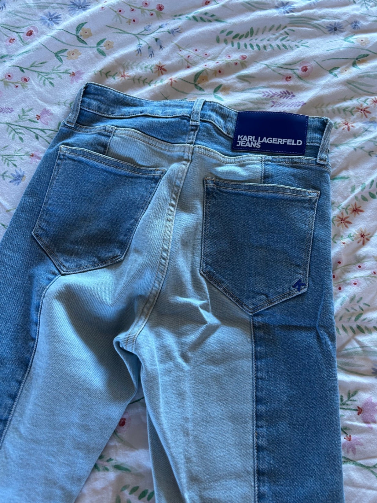 Karl Lagerfeld two tone mid blue denim pants 26x32