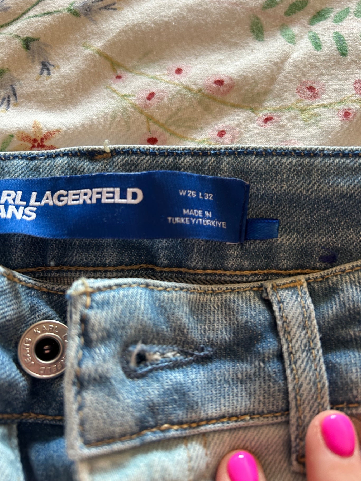 Karl Lagerfeld two tone mid blue denim pants 26x32