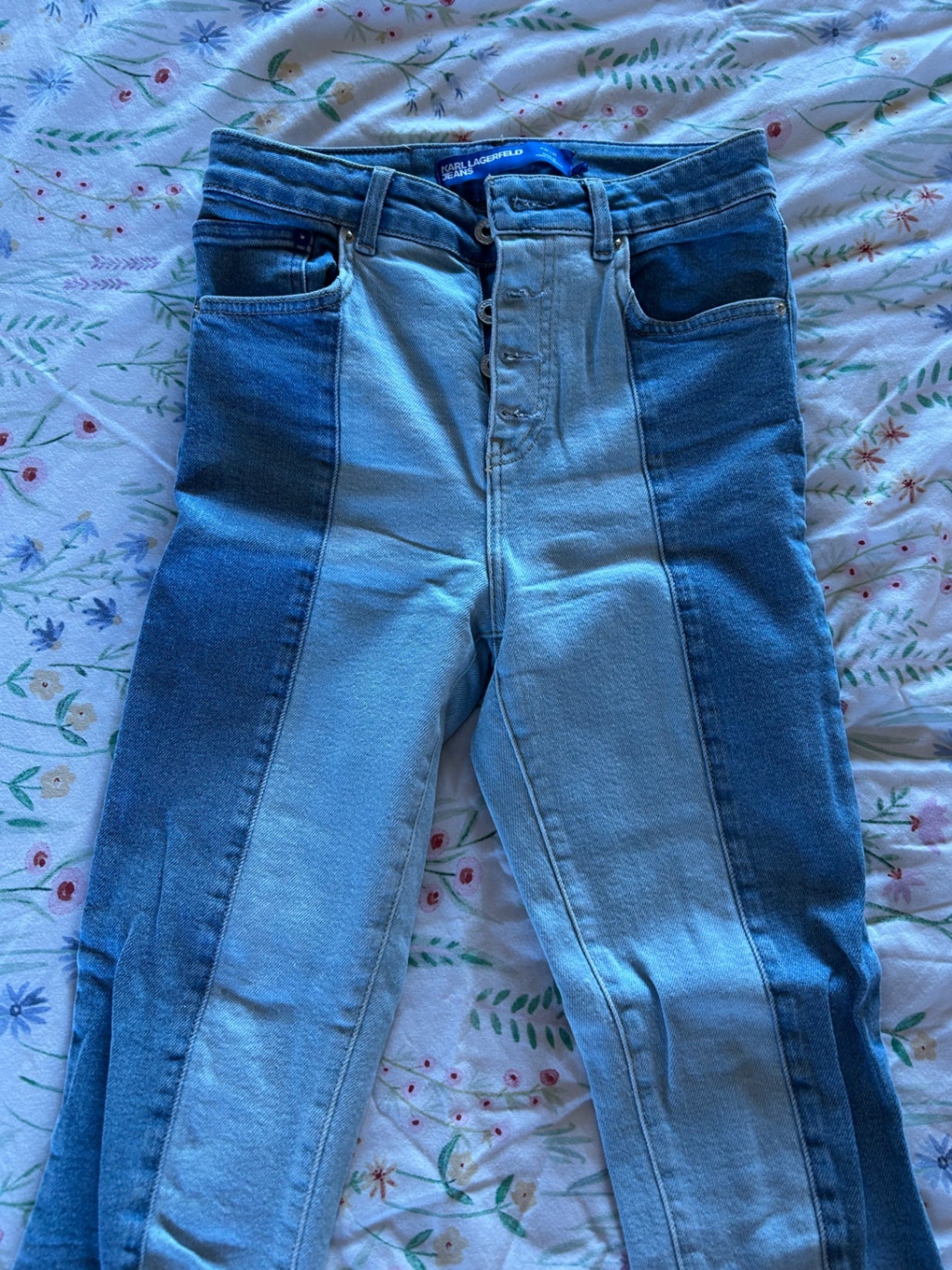 Karl Lagerfeld two tone mid blue denim pants 26x32